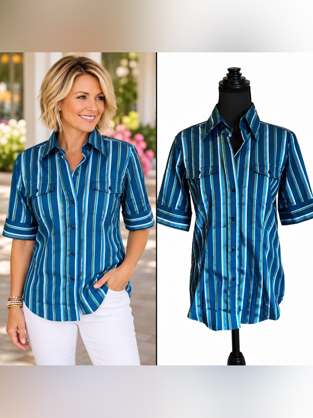 New York & Company Striped Workwear Top Women’s Size Medium Office Siren